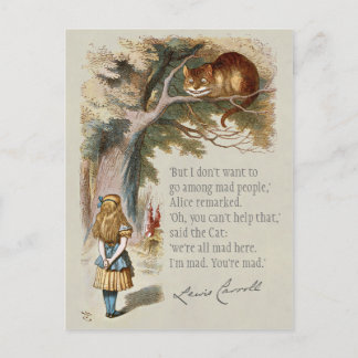 We're all mad here CC0188 Alice Cheshire cat Postcard