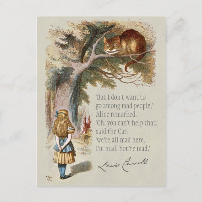 We're all mad here CC0188 Alice Cheshire cat Postcard (Front)