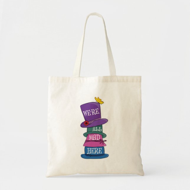 We're All Mad Here Mad Hatter Alice in Wonderland Tote Bag (Front)