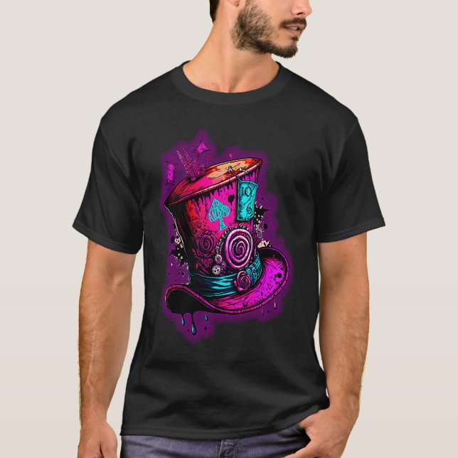 We're All Mad Here Pink Steampunk Alice In Wonderl T-Shirt (Front)