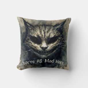 We're All Mad Here Sinister Cat Smiling  Cushion