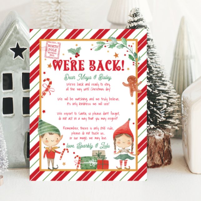 We're back Christmas Elf Elves Letter Poster (were back christmas elf, welcome back elf, elf, magical, festive, watercolor, merry christmas)