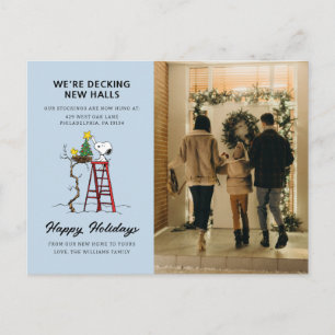 We're Decking New Halls   Snoopy We've Moved Holiday Postcard