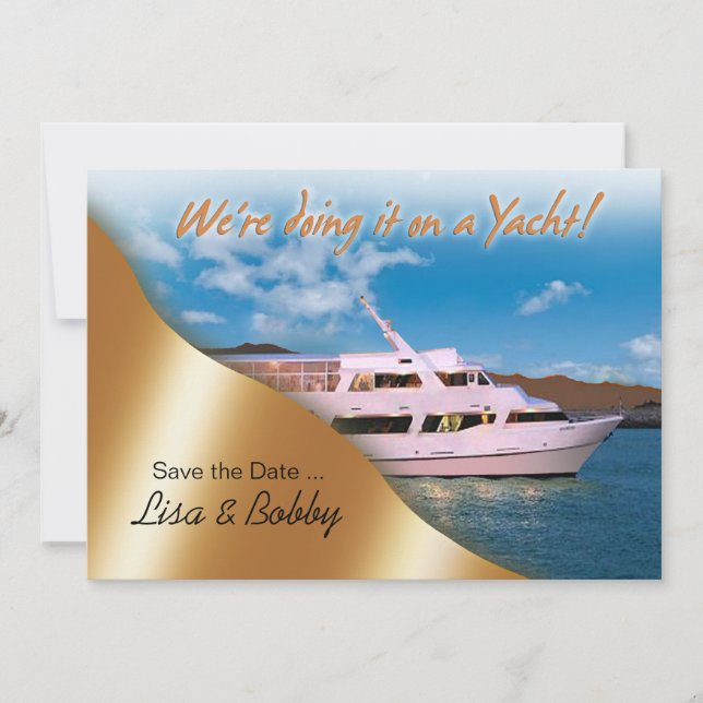 We're doing it on a Yacht Save the Date (Front)