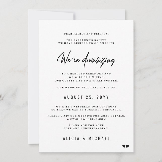 Were downsizing modern minimal smaller wedding announcement (Front)