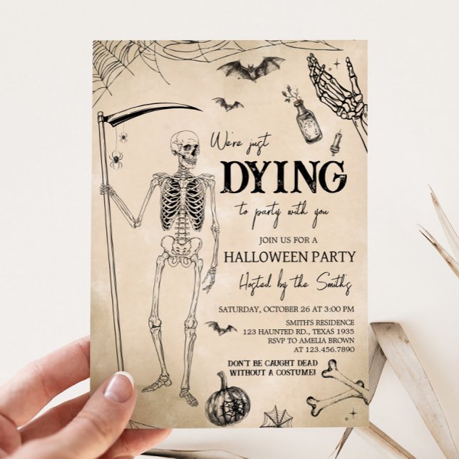 We're Dying to Party Halloween Party Invitation (We're Dying to Party Skull Halloween Invitation)