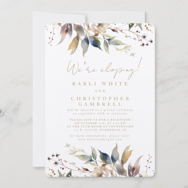 We're Eloping Painted Autumn Leaves Reception  Invitation (Front)