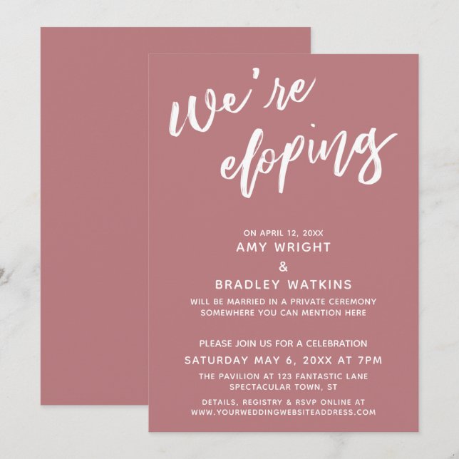 We're Eloping Simple Dusty Rose Handwriting Script Invitation (Front/Back)