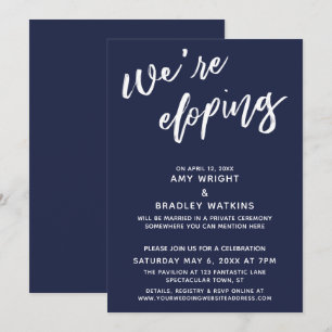 We're Eloping Simple Navy Blue Handwriting Script Invitation