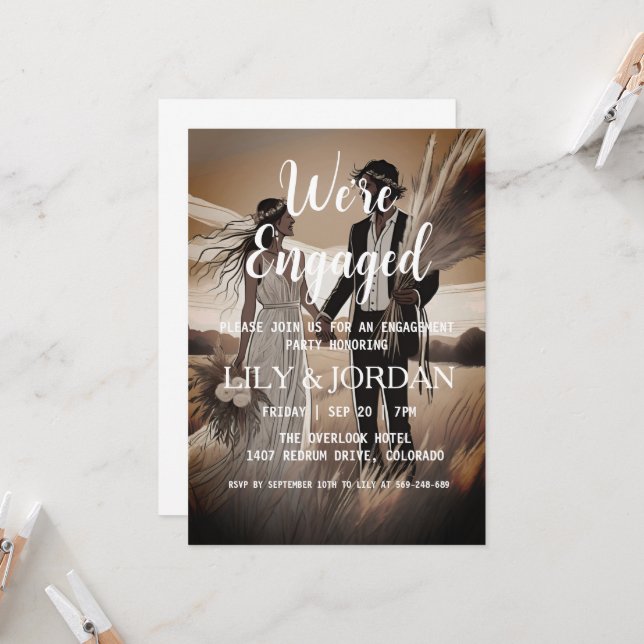 we're engaged boho engagement party invitations (Front/Back In Situ)