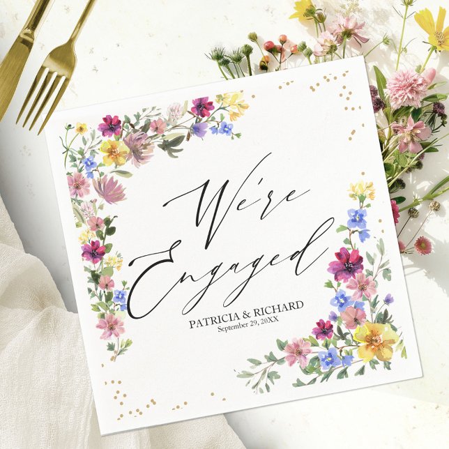 We're Engaged Boho Wildflower Engagement Party Napkin (Creator Uploaded)
