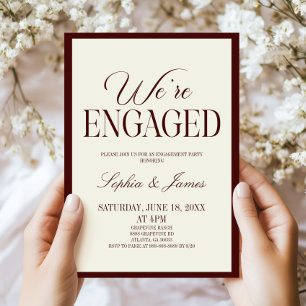We're Engaged Burgundy Wedding Engagement Party Invitation