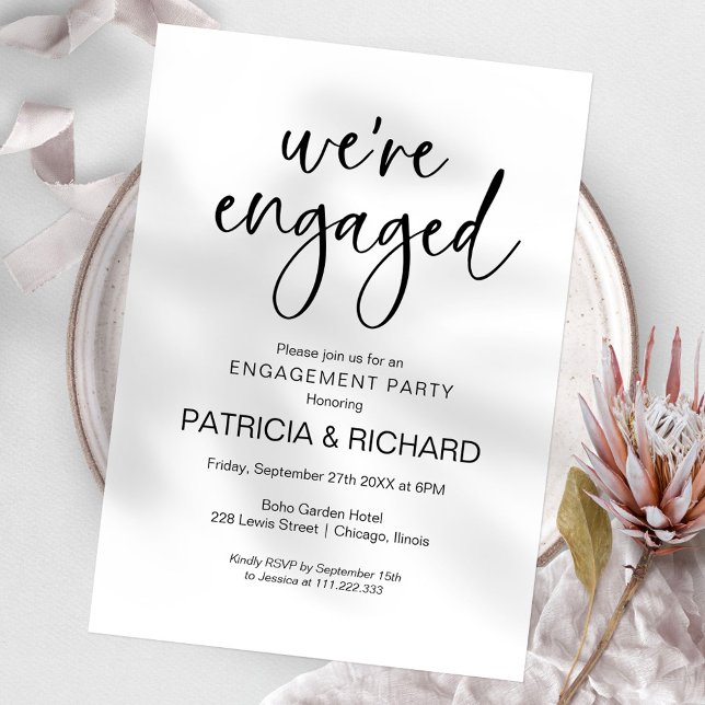 We're Engaged Chic Calligraphy Engagement Party Invitation (Creator Uploaded)