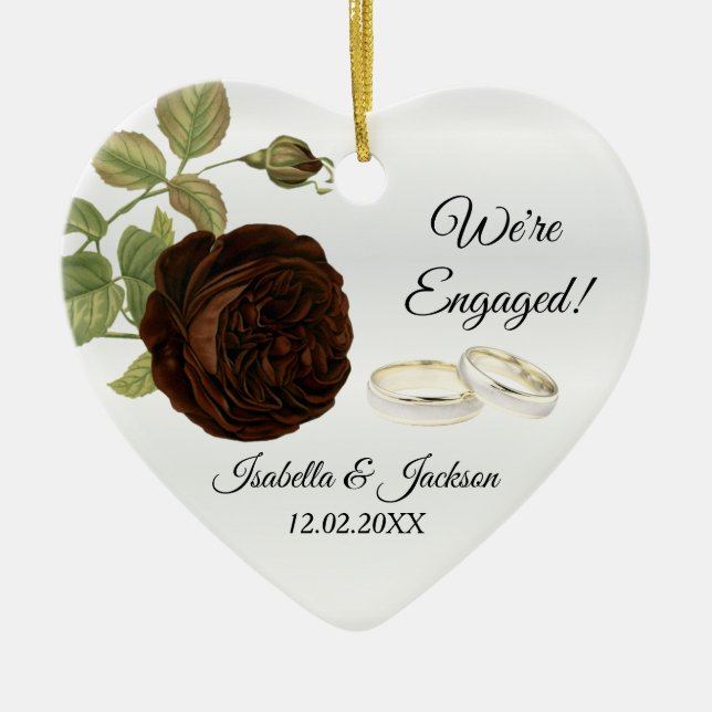 We're Engaged  | Chocolate Brown Roses Ceramic Ornament (Front)
