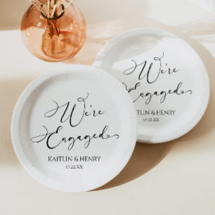 We're Engaged Elegant Minimalist Engagement Party Paper Plate