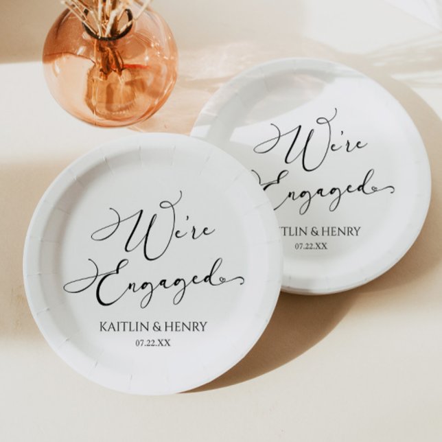 We're Engaged Elegant Minimalist Engagement Party Paper Plate (Creator Uploaded)