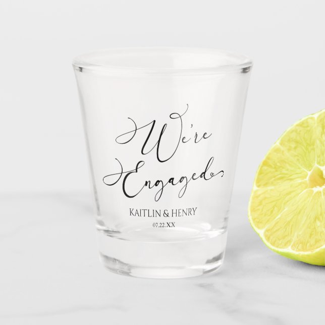 We're Engaged Elegant Minimalist Engagement Party Shot Glass (Front)