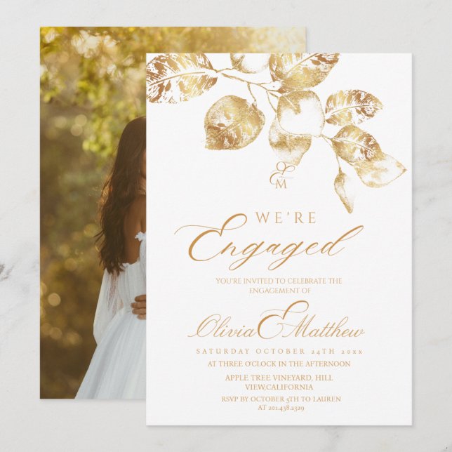 We're Engaged Elegant Photo Engagement Party  Invitation (Front/Back)