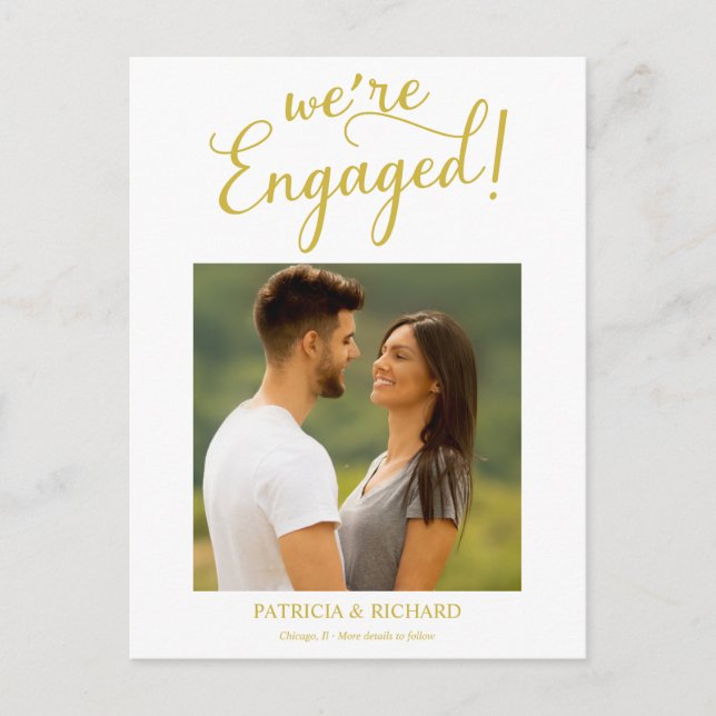 We're Engaged Engagement Announcement Photo Postcard (Front)