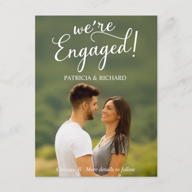 We're Engaged Engagement Announcement Photo Postcard (Front)