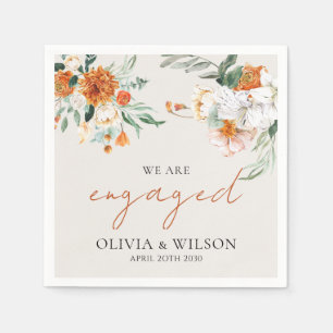 We're Engaged Engagement Orange Fall Floral Party Napkin