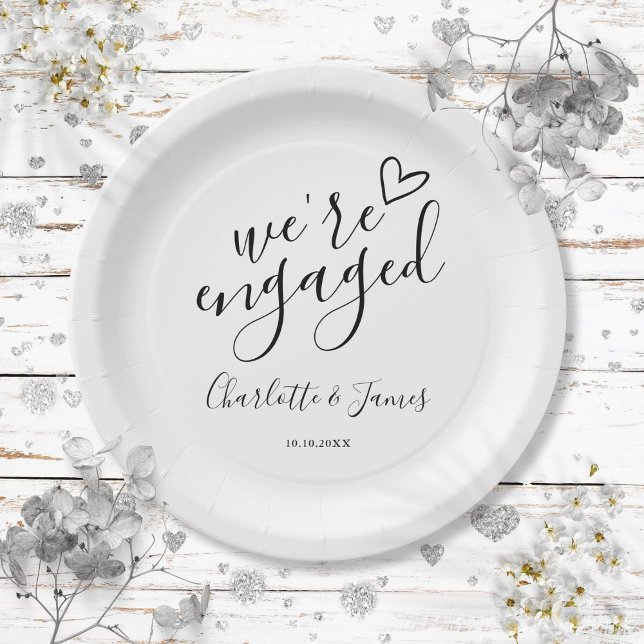 We're Engaged Engagement Party Black And White Paper Plate (We're Engaged Engagement Party Black And White Paper Plates)