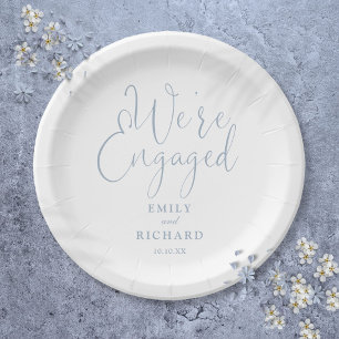 We're Engaged Engagement Party Dusty Blue Paper Plate