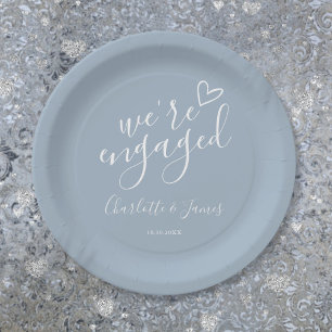 We're Engaged Engagement Party Dusty Blue Paper Plate
