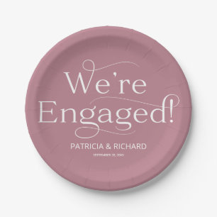 We're Engaged Engagement Party Dusty Pink Paper Plate