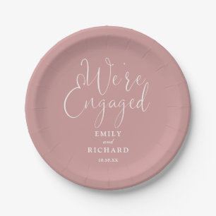 We're Engaged Engagement Party Dusty Rose Pink Paper Plate