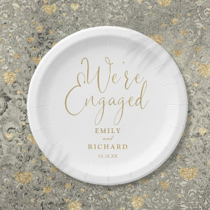 We're Engaged Engagement Party Elegant Gold Paper Plate
