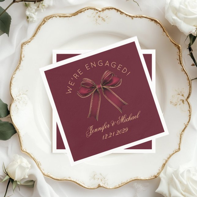 We're engaged Engagement party Red Bow luxury Napkin (Creator Uploaded)