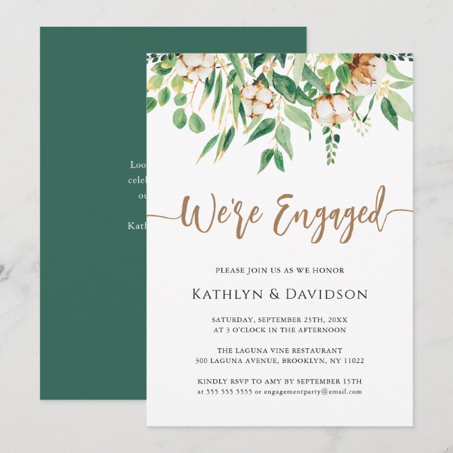We're Engaged Eucalyptus Modern Engagement Party   Invitation (Front/Back)