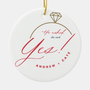 We're Engaged First Christmas Engaged Photo  Ceramic Ornament
