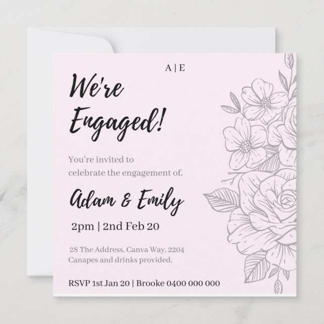 We're engaged! Floral invitation (Front)