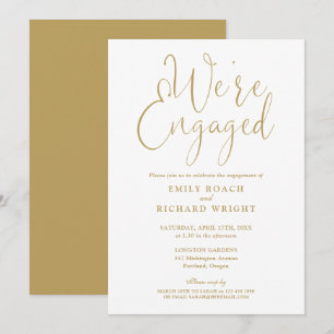 We're Engaged Gold Script Engagement Party Invitation