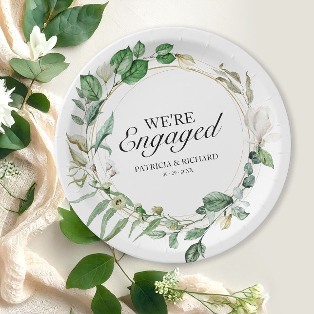 We're Engaged Greenery Geometric Engagement  Paper Plate (Creator Uploaded)