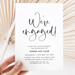 We're Engaged Minimal Black White Engagement Party Invitation