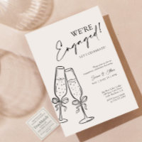 We're Engaged Modern Black Bow Champagne Party
