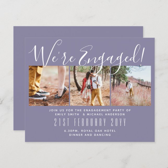 We're Engaged! Modern Photo Collage Invites BUDGET (Front/Back)