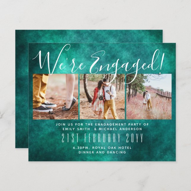 We're Engaged! Modern Photo Collage Invites BUDGET (Front/Back)
