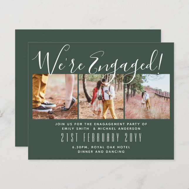 We're Engaged! Modern Photo Collage Invites BUDGET (Front/Back)