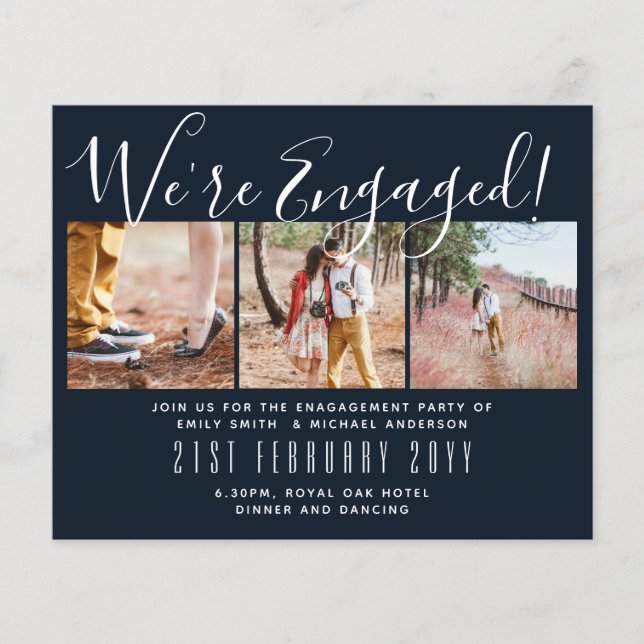 We're Engaged! Modern Photo Collage Invites BUDGET Flyer (Front)