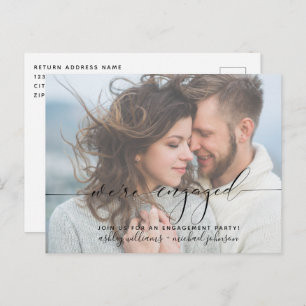 We're Engaged Modern Photo Engagement Party Invite Postcard
