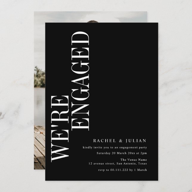 we're engaged modern text engagement invitation (Front/Back)