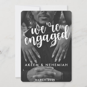 We're Engaged Modern Two Photos Elegant Announcement