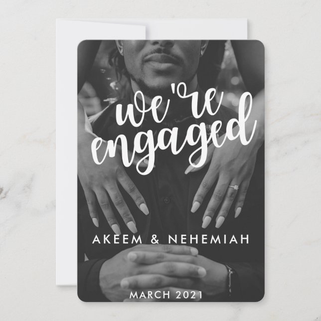 We're Engaged|Modern Two Photos Elegant Announcement (Front)
