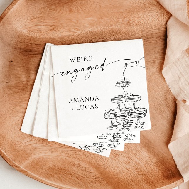 We're Engaged Napkins, Minimalist Champagne Tower  Napkin (Creator Uploaded)