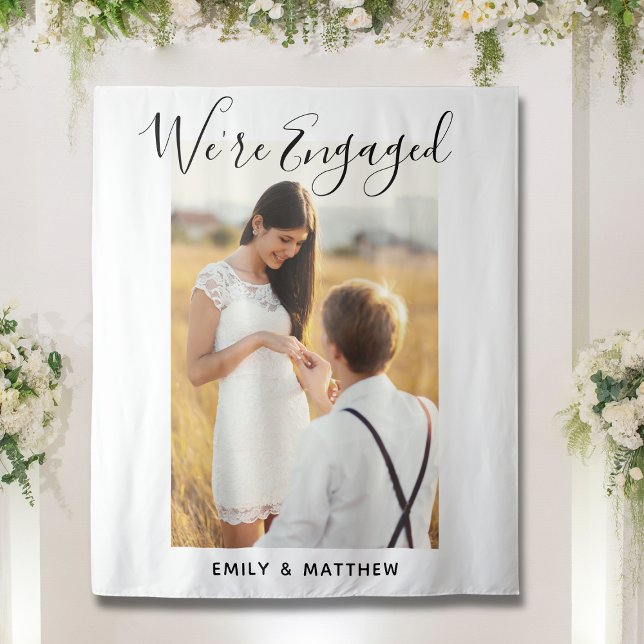 We're Engaged Personalised Photo Engagement Party Tapestry (Creator Uploaded)
