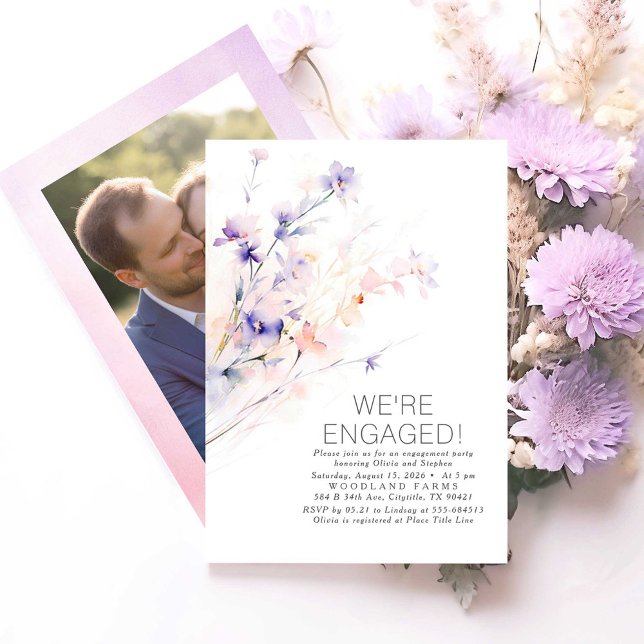 We're Engaged Photo Engagement Party Invitation (Soft Purple Engagement Party Photo Invitations)